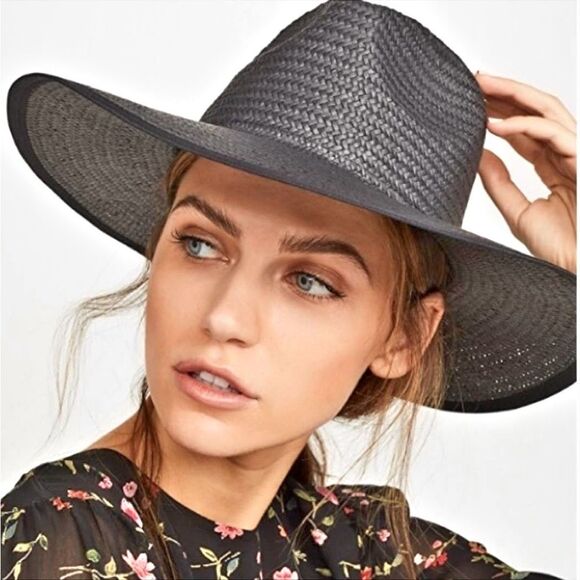 Madewell Accessories - Madewell Wide-Brimmed Straw Fedora Sunhat in Faded Black | Gray Women’s Size S/M